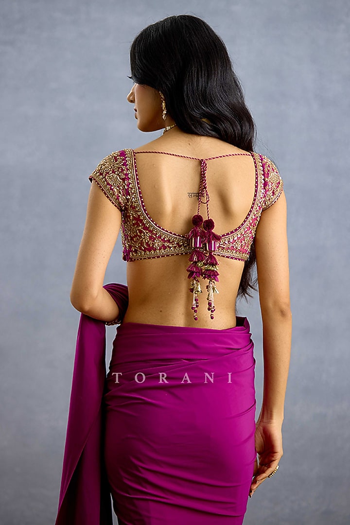 Purple Net Hand Embroidered Blouse by TORANI at Pernia's Pop Up Shop