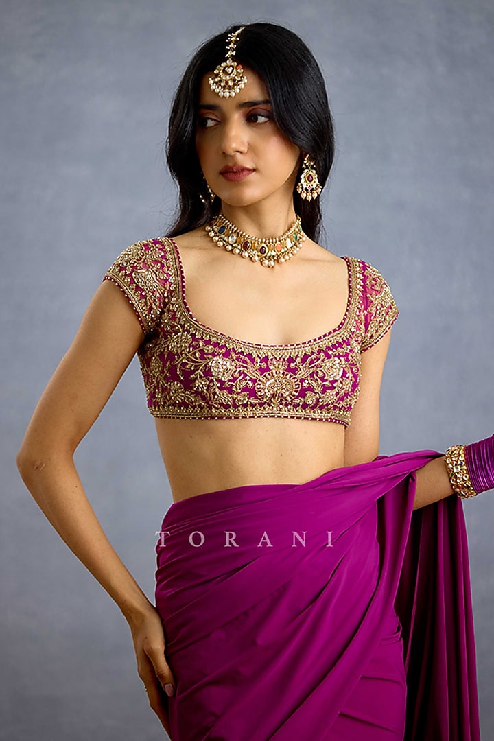 Purple Net Hand Embroidered Blouse by TORANI at Pernia's Pop Up Shop