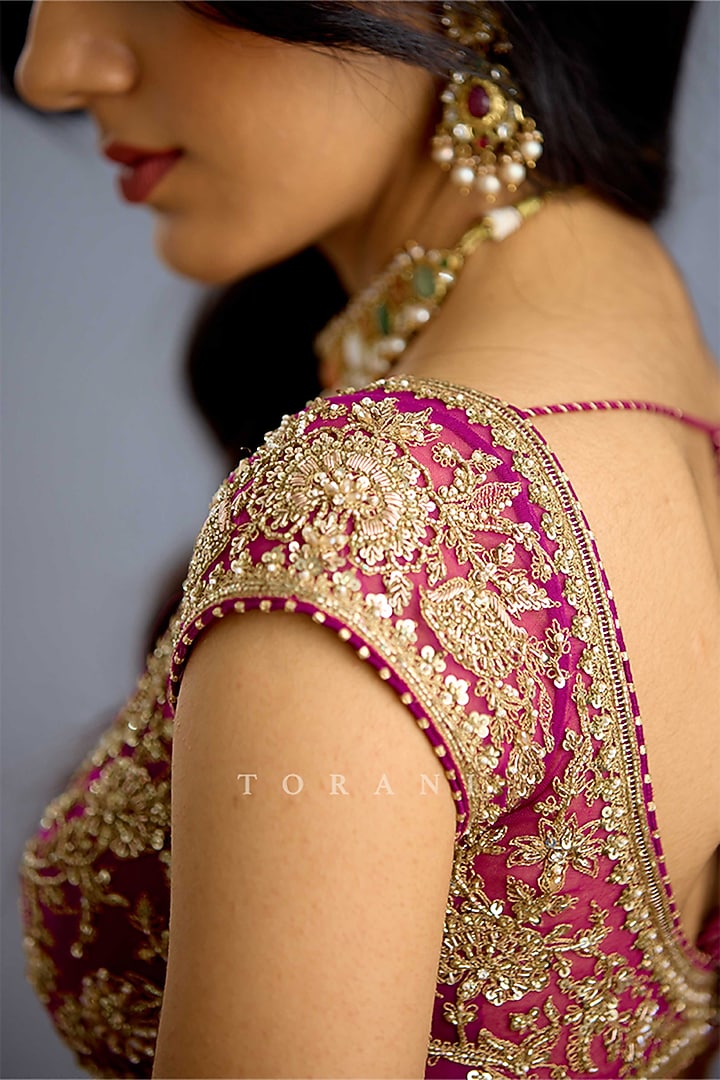 Purple Net Hand Embroidered Blouse by TORANI at Pernia's Pop Up Shop