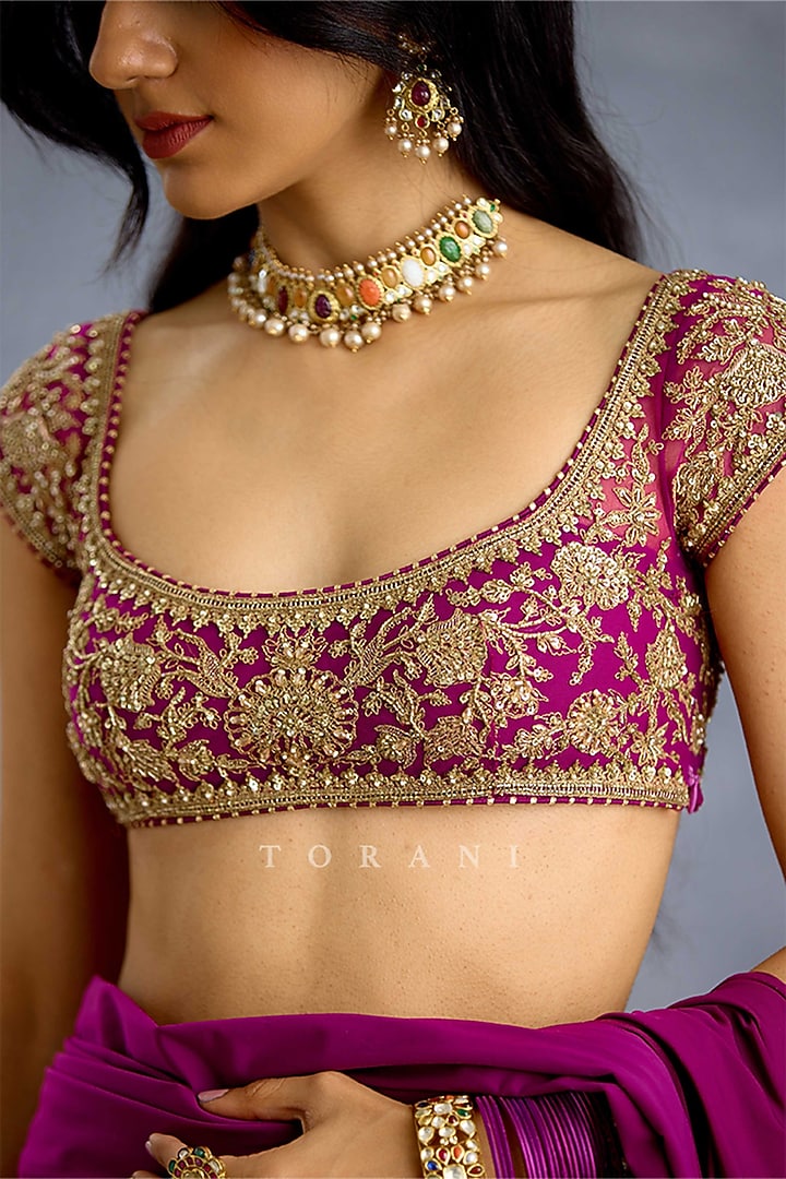 Purple Net Hand Embroidered Blouse by TORANI at Pernia's Pop Up Shop