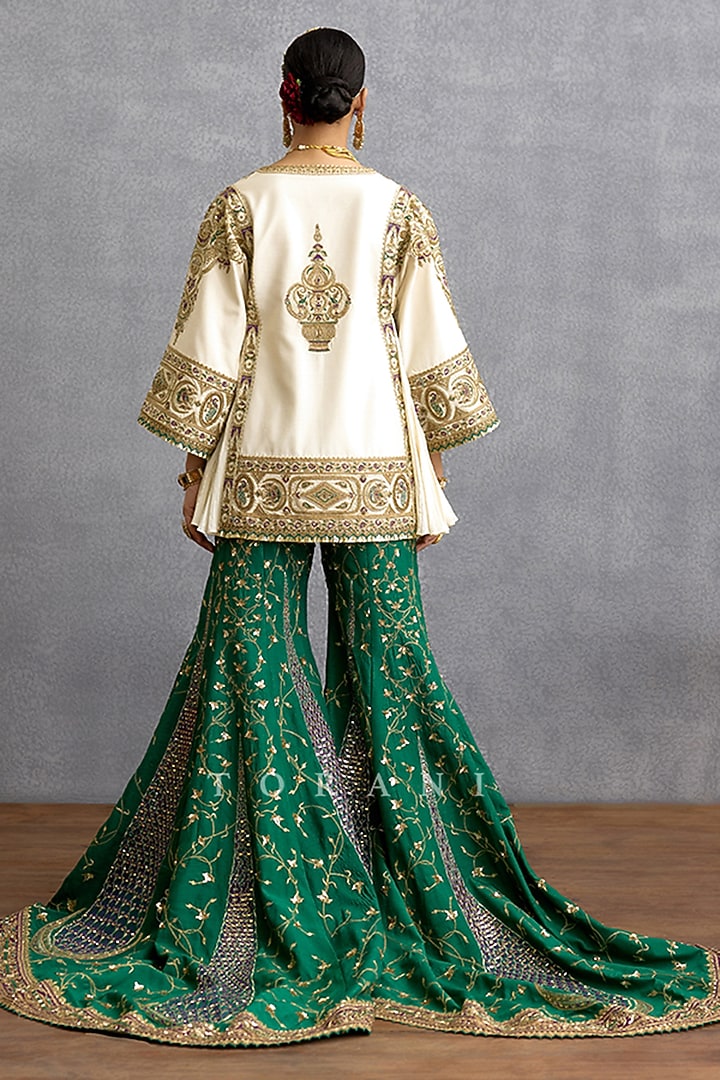 Green & Purple Cotton Voile Motif Embroidered Bridal Sharara Set by TORANI at Pernia's Pop Up Shop