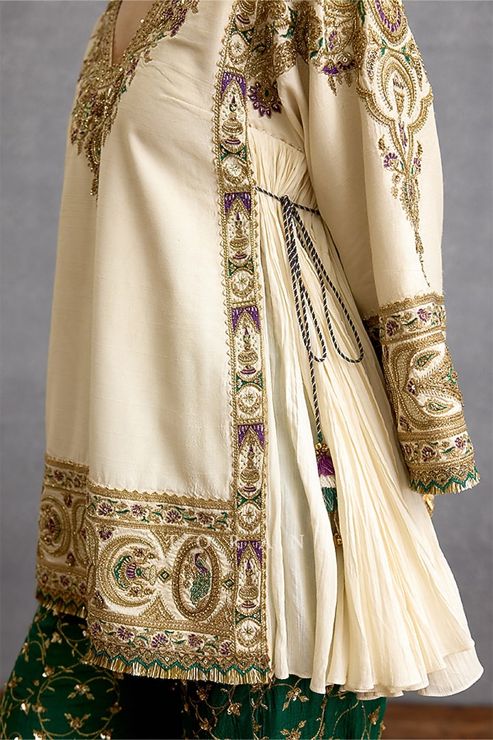 Green & Purple Cotton Voile Motif Embroidered Bridal Sharara Set by TORANI at Pernia's Pop Up Shop