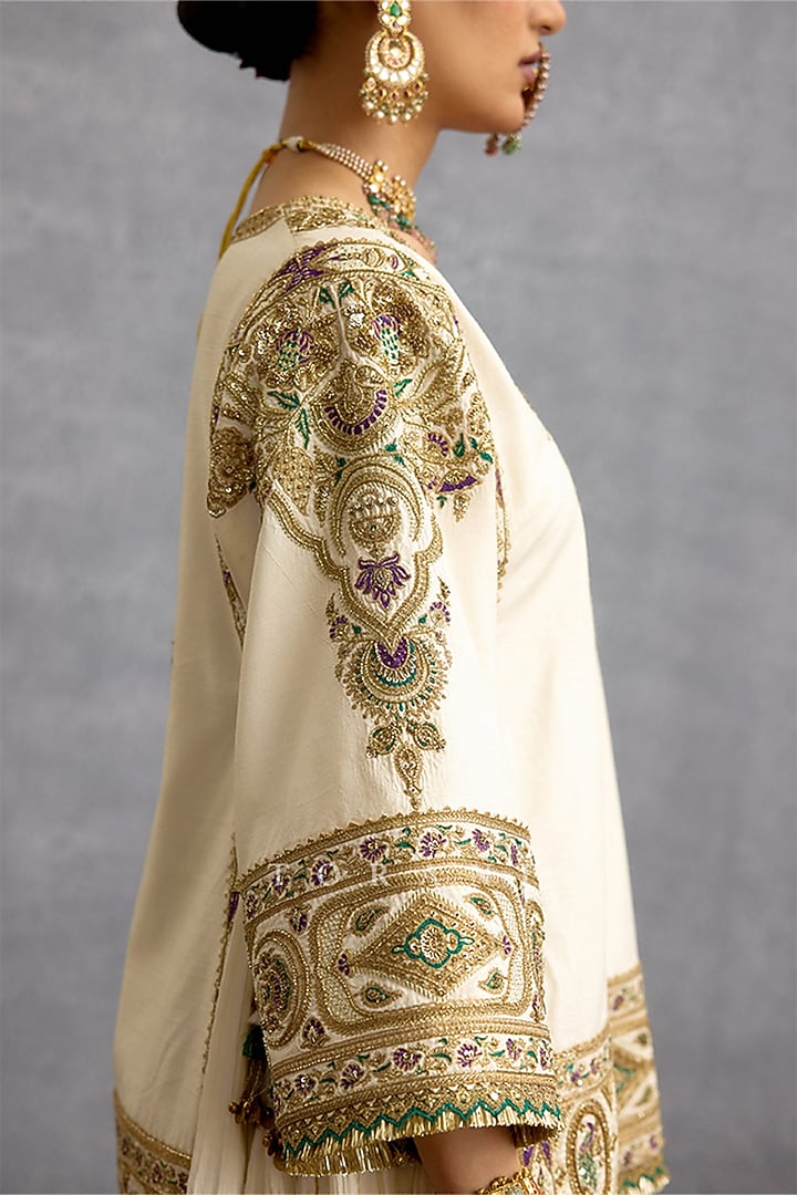 Green & Purple Cotton Voile Motif Embroidered Bridal Sharara Set by TORANI at Pernia's Pop Up Shop