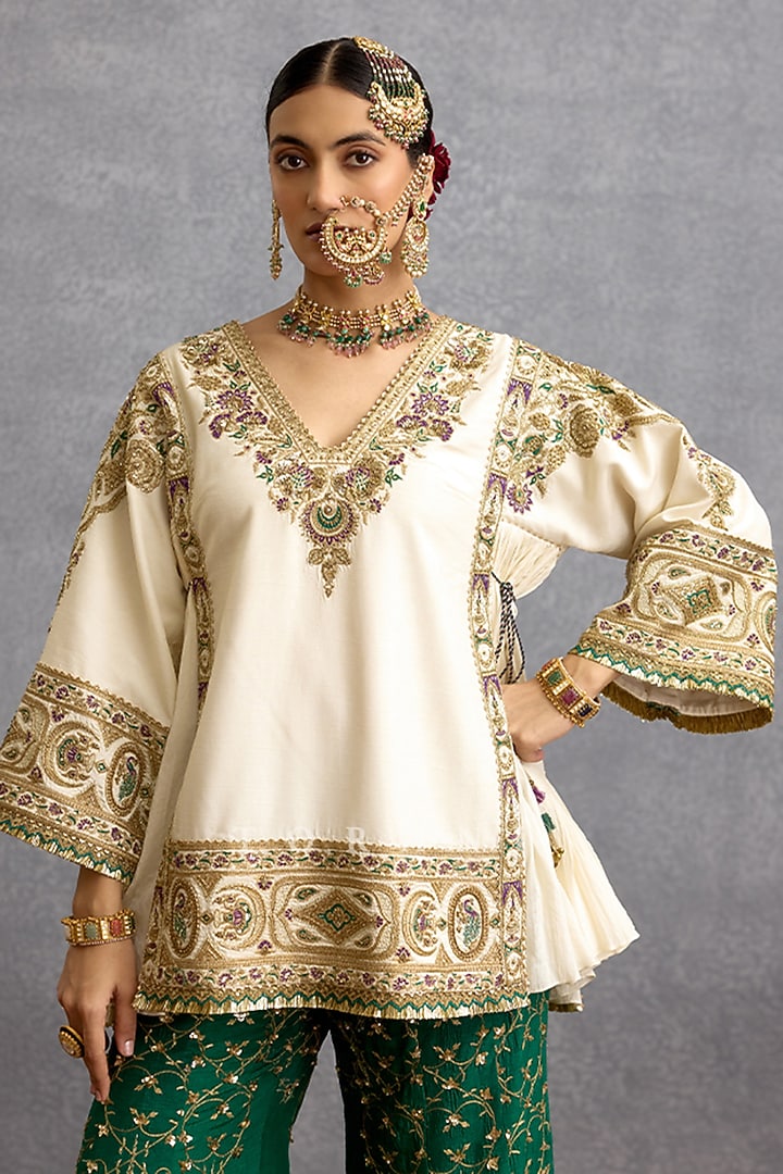 Green & Purple Cotton Voile Motif Embroidered Bridal Sharara Set by TORANI at Pernia's Pop Up Shop