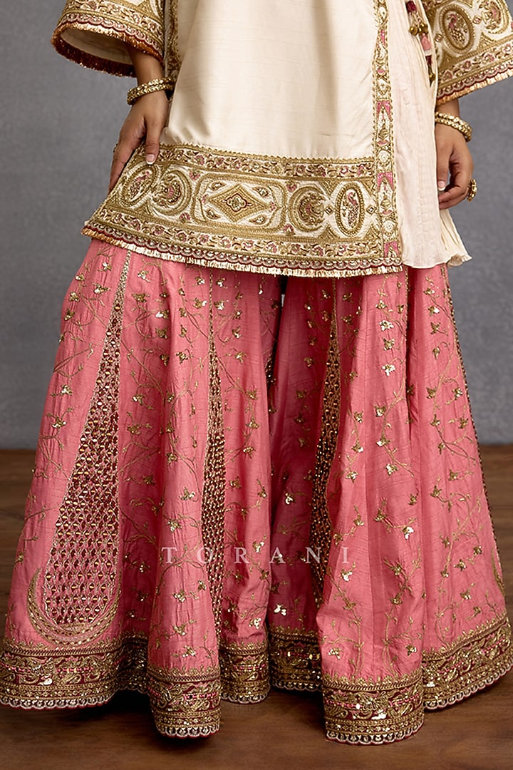 Pink Cotton Silk & Jeni Silk Bridal Sharara Set by TORANI at Pernia's Pop Up Shop