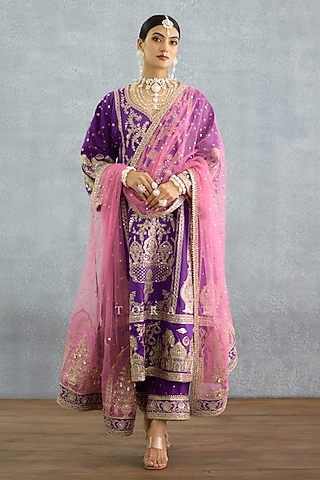 Purple Jeni Silk Sequins Embroidered Kurta Set by TORANI