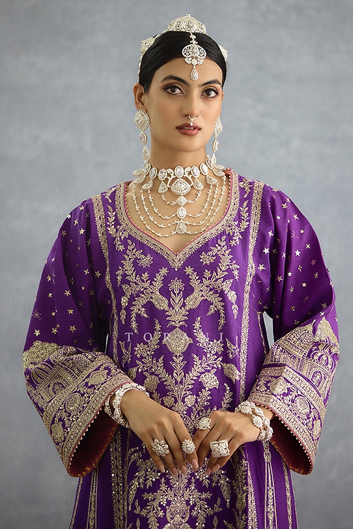 Purple Jeni Silk Sequins Embroidered Kurta Set by TORANI at Pernia's Pop Up Shop