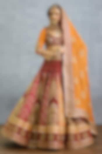 Red Silk Sequins & Badla Embroidered Bridal Bridal Lehenga Set by TORANI at Pernia's Pop Up Shop