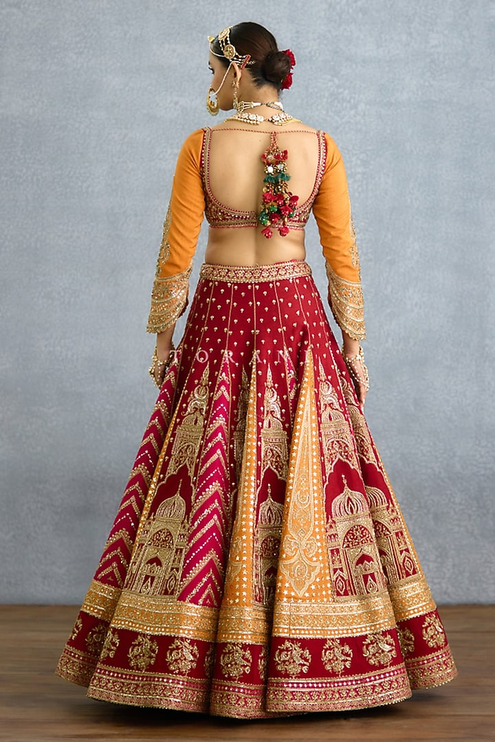Red Silk Sequins & Badla Embroidered Bridal Bridal Lehenga Set by TORANI at Pernia's Pop Up Shop