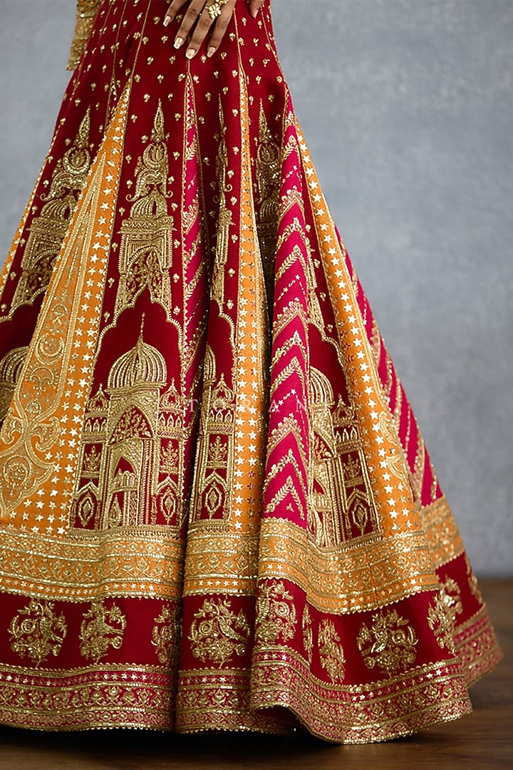 Red Silk Sequins & Badla Embroidered Bridal Bridal Lehenga Set by TORANI at Pernia's Pop Up Shop