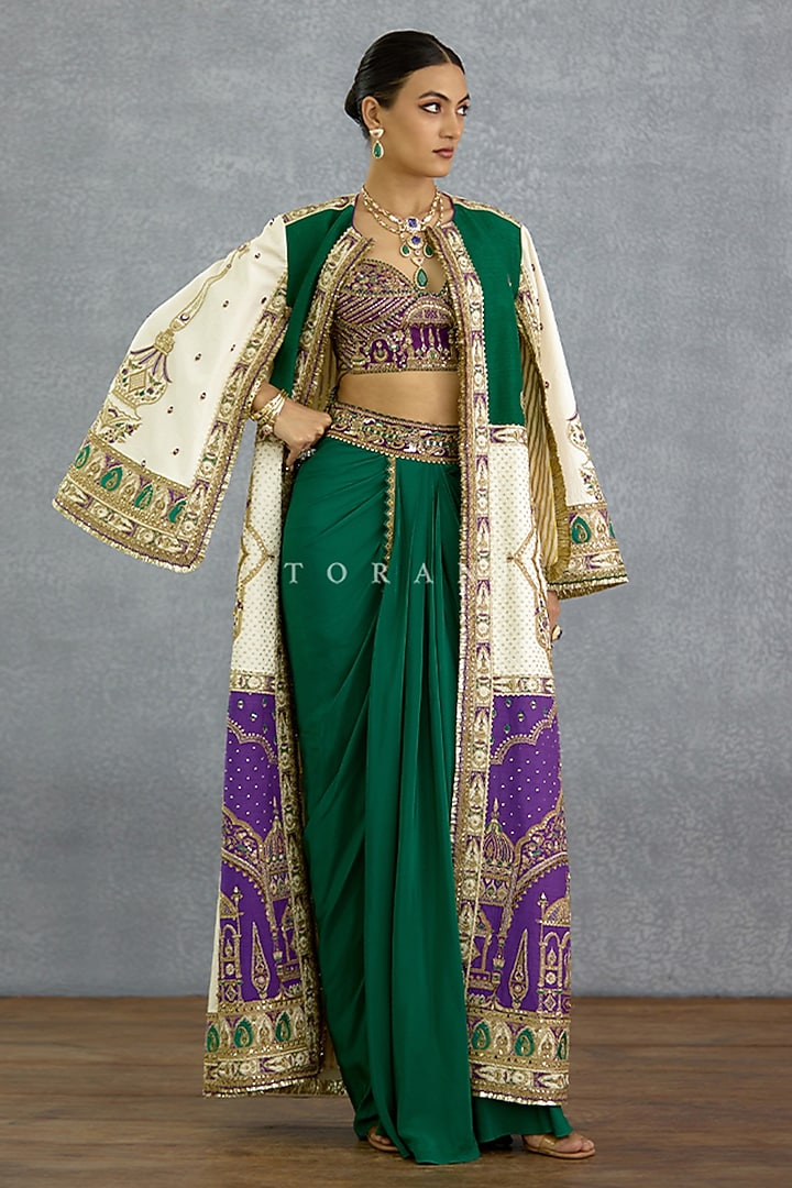 Multi-Colored Jeni Silk Embroidered Jacket Set by TORANI at Pernia's Pop Up Shop