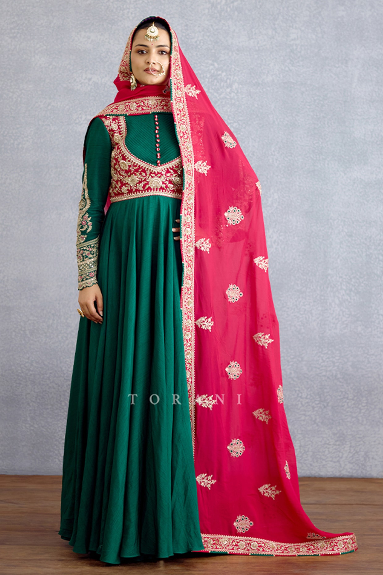 TORANI Green Georgette & Silk Anarkali With Dupatta