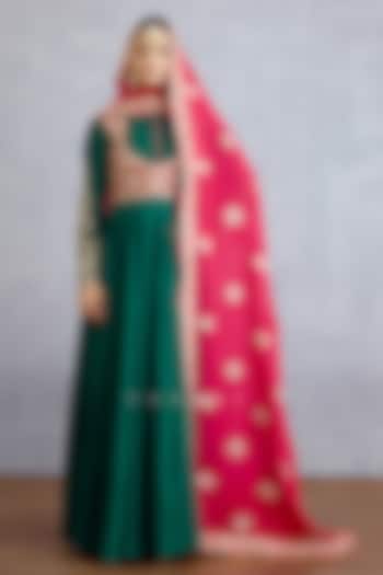 Green Georgette & Silk Bridal Anarkali With Dupatta by TORANI at Pernia's Pop Up Shop