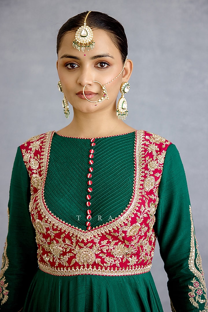 Green Georgette & Silk Bridal Anarkali With Dupatta by TORANI at Pernia's Pop Up Shop