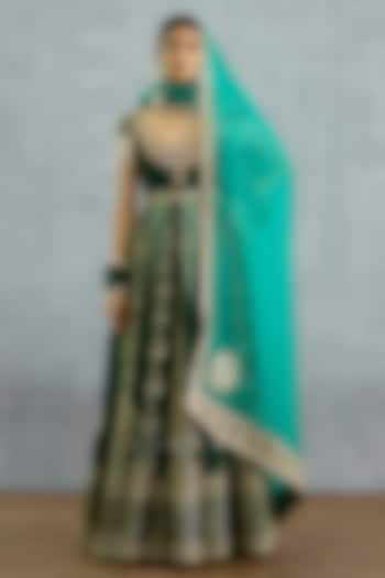 Green Organza & Silk Bridal Anarkali Embroidered Bridal Anarkali Set by TORANI at Pernia's Pop Up Shop