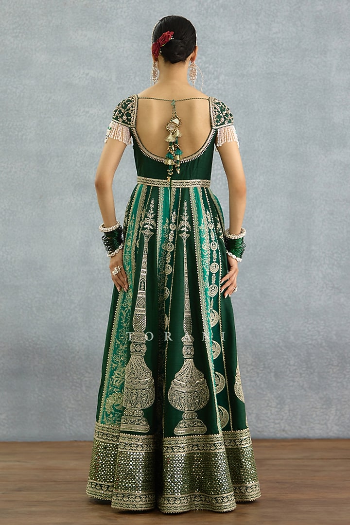 Green Organza & Silk Bridal Anarkali Embroidered Bridal Anarkali Set by TORANI at Pernia's Pop Up Shop