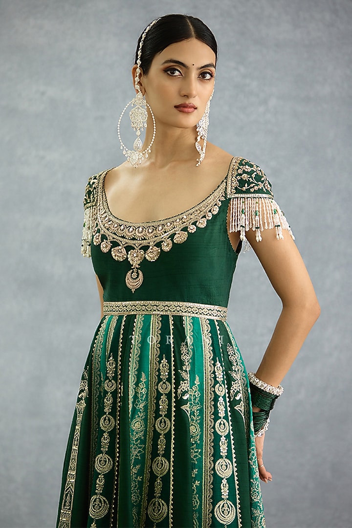 Green Organza & Silk Bridal Anarkali Embroidered Bridal Anarkali Set by TORANI at Pernia's Pop Up Shop