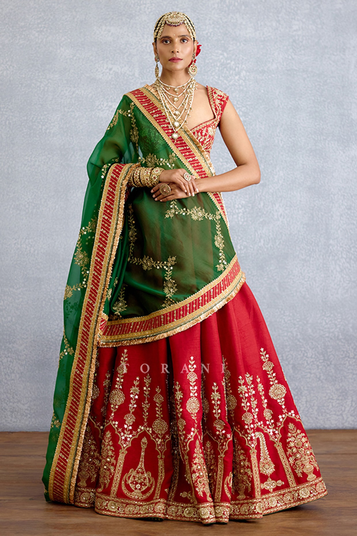 TORANI Red Silk & Georgette Embroidered Lehenga Set