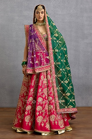 Multi-Colored Jeni Silk & Organza Embroidered Lehenga Set by TORANI