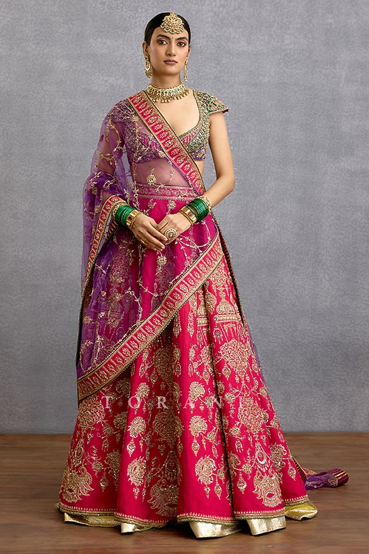 Multi-Colored Jeni Silk & Organza Embroidered Bridal Lehenga Set by TORANI at Pernia's Pop Up Shop