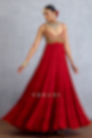 Red Silk Embroidered Maxi Party Wear Dress by TORANI at Pernia's Pop Up Shop