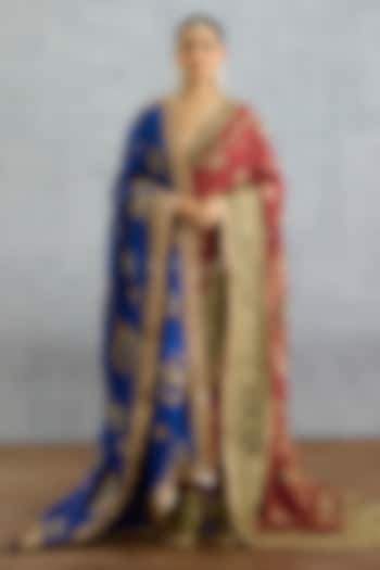 Maroon Dola Silk Dori Embroidered Bridal Saree Set by TORANI at Pernia's Pop Up Shop