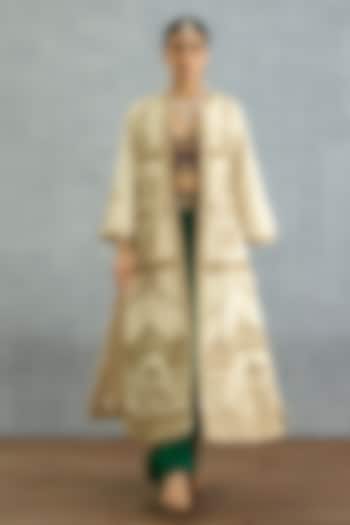 Green Silk Crepe Draped Skirt Set by TORANI at Pernia's Pop Up Shop