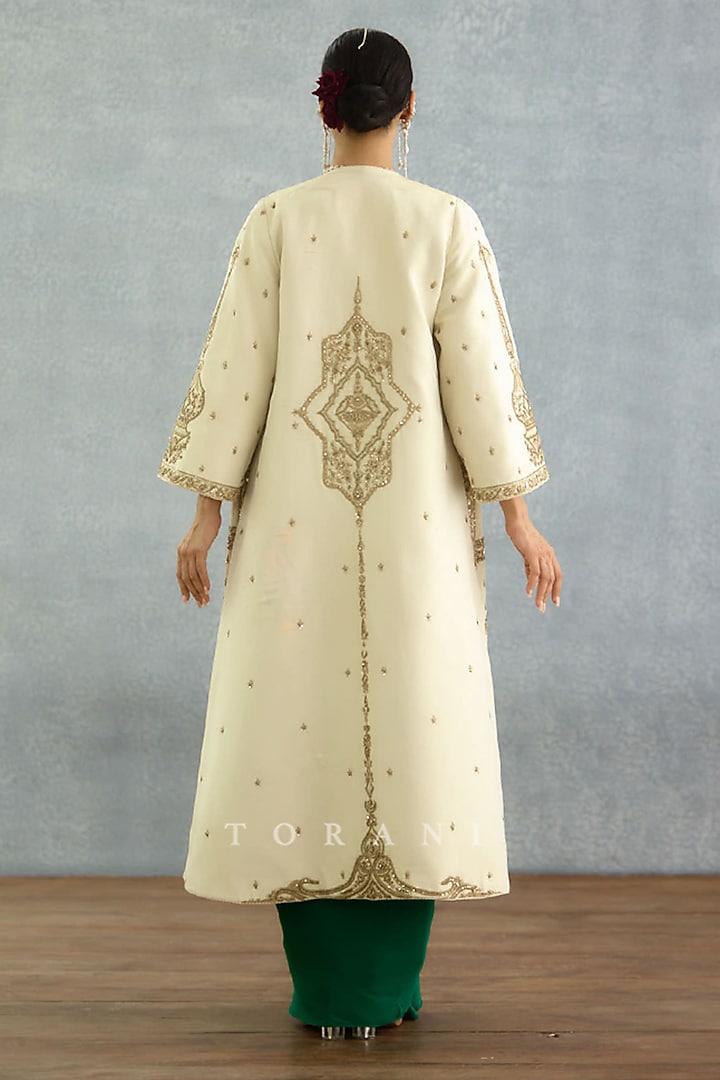 Green Silk Crepe Draped Skirt Set by TORANI at Pernia's Pop Up Shop