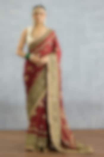 Maroon Dola Silk Dori Embroidered Bridal Saree by TORANI at Pernia's Pop Up Shop