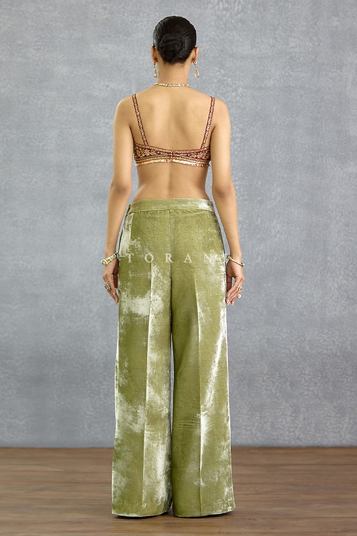 Green Jeni Silk Dabka Embroidered Jacket Set by TORANI at Pernia's Pop Up Shop