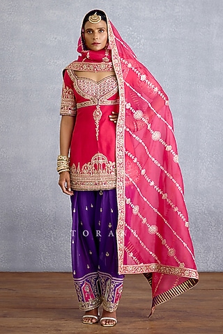 Multi-Colored Georgette Embroidered Kurta Set by TORANI