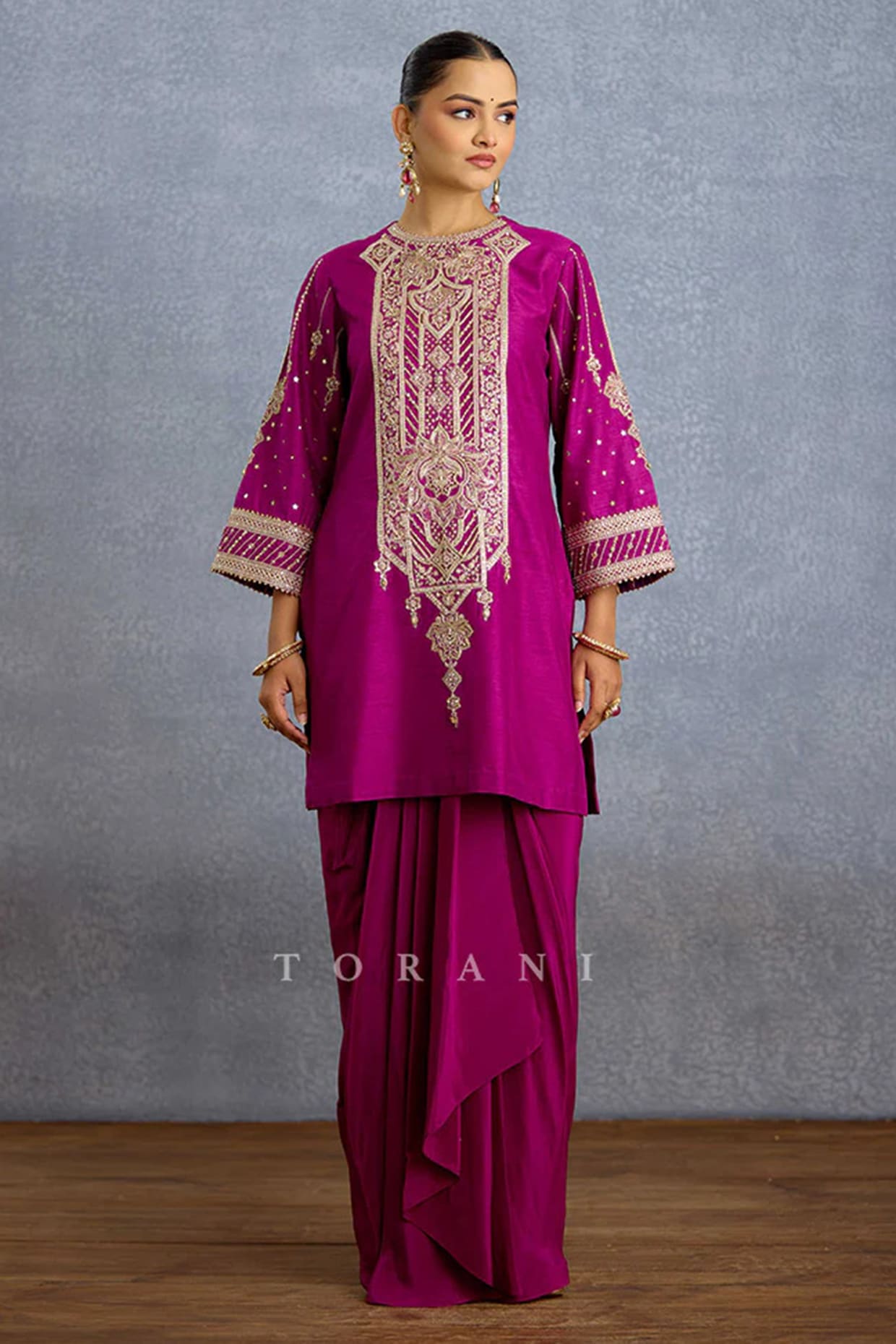 TORANI Purple Silk Embroidered Kurta Set