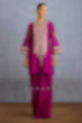 Purple Silk Embroidered Kurta Set by TORANI at Pernia's Pop Up Shop