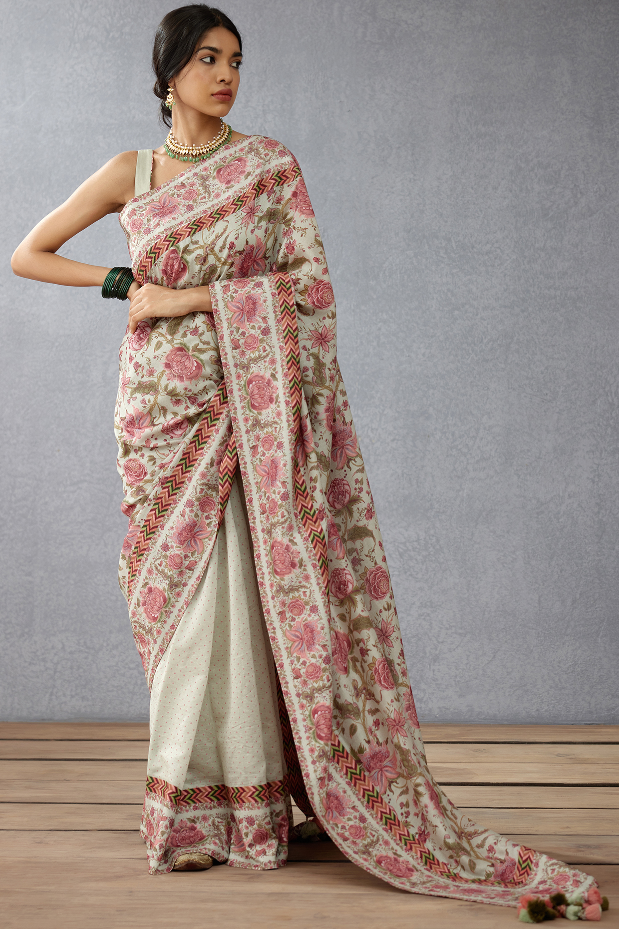 Sage Green Handwoven Chanderi Digital Printed Party Wear Saree by TORANI at Pernia's Pop Up Shop