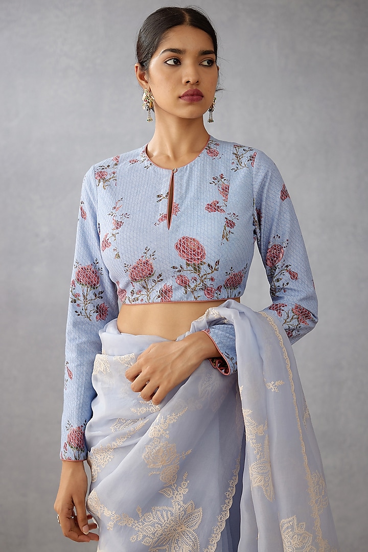 Sea Blue Printed Blouse by TORANI