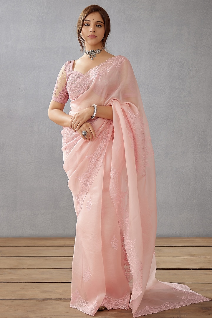Old Rose Embroidered Wedding Saree by TORANI at Pernia's Pop Up Shop
