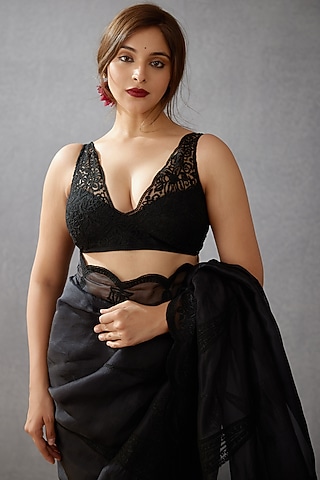 Ebony Black Embroidered Blouse by TORANI