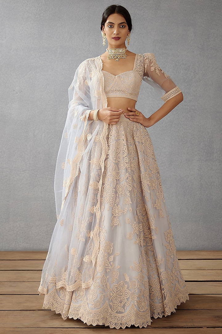 Aqua Blue Embroidered Bridal Lehenga Set by TORANI at Pernia's Pop Up Shop