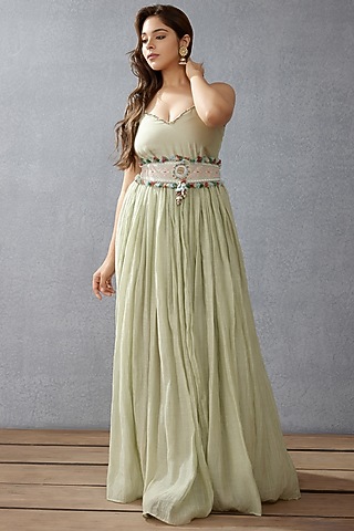 Sage Green Embroidered Belt by TORANI