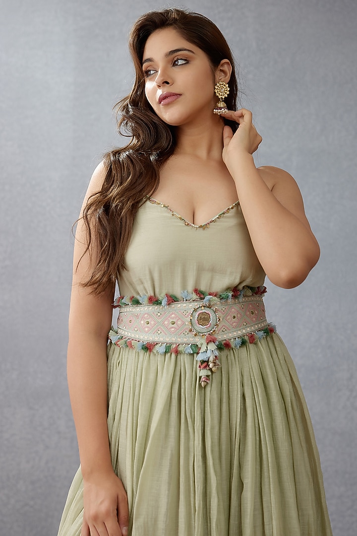 Sage Green Embroidered Belt by TORANI at Pernia's Pop Up Shop