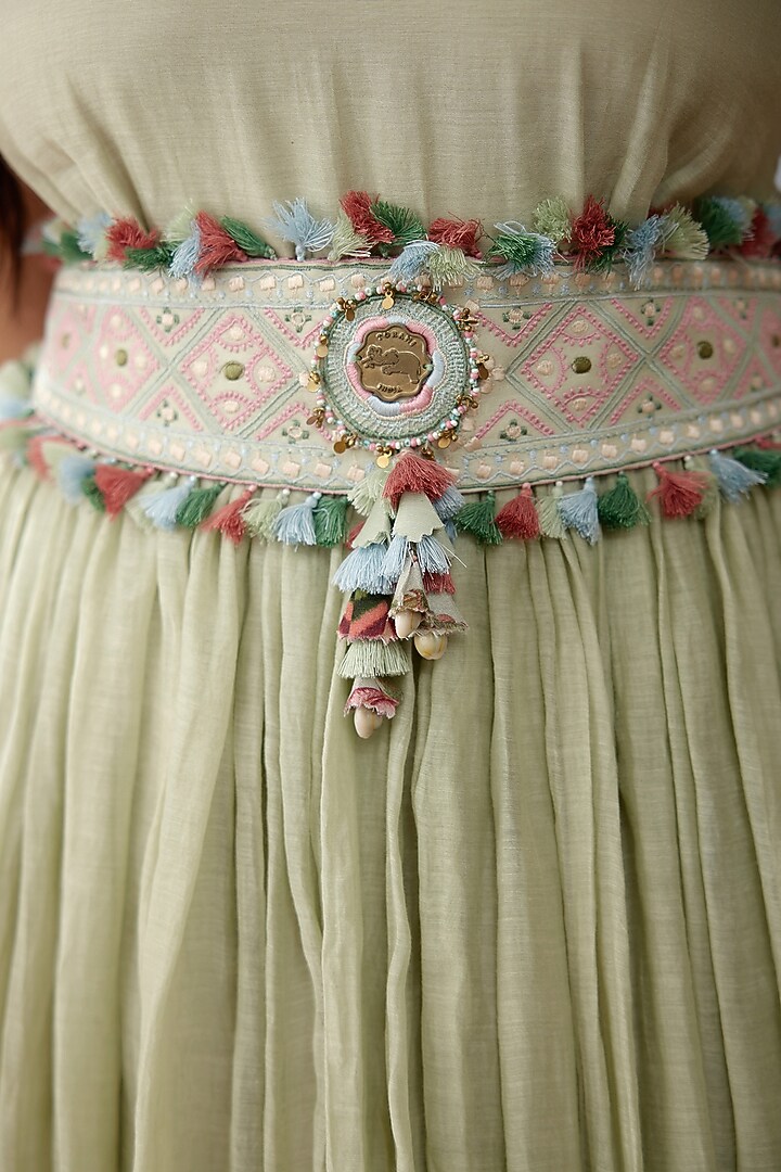 Sage Green Embroidered Belt by TORANI at Pernia's Pop Up Shop