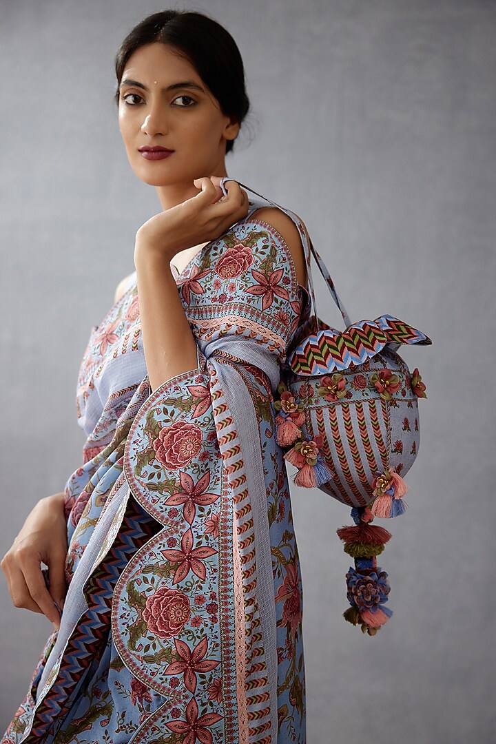 Sea Blue Digital Printed Potli by TORANI at Pernia's Pop Up Shop