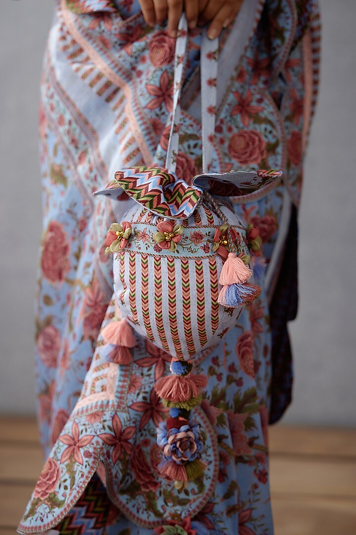 Sea Blue Digital Printed Potli by TORANI at Pernia's Pop Up Shop
