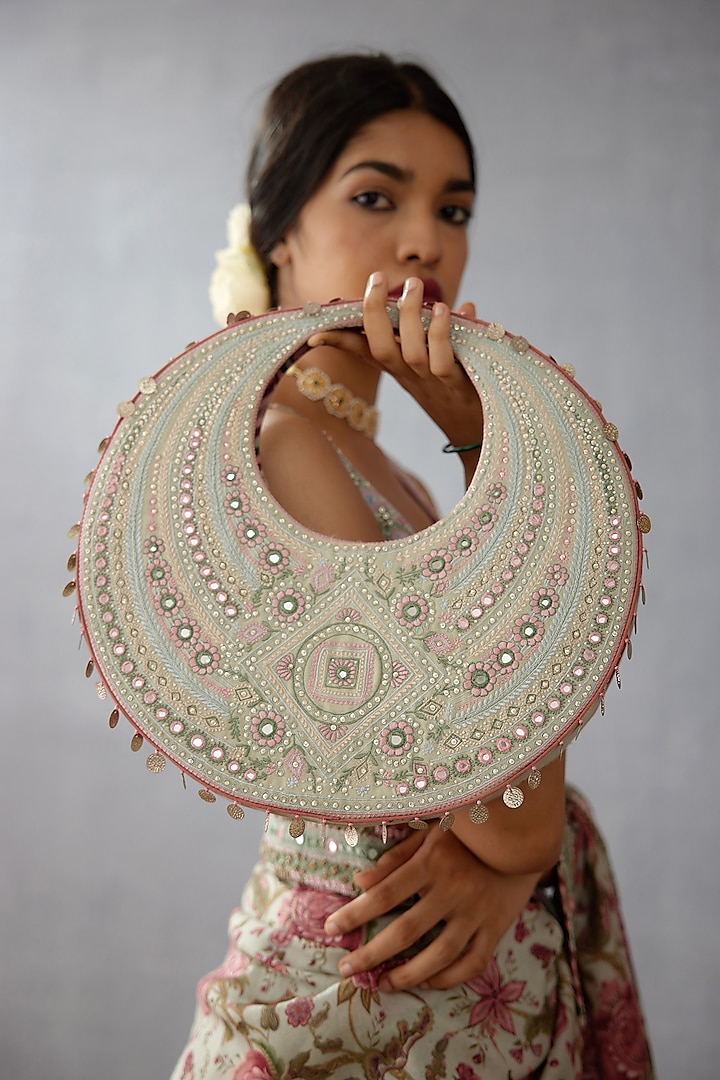 Sage Green Embroidered Hobo Bag by TORANI at Pernia's Pop Up Shop