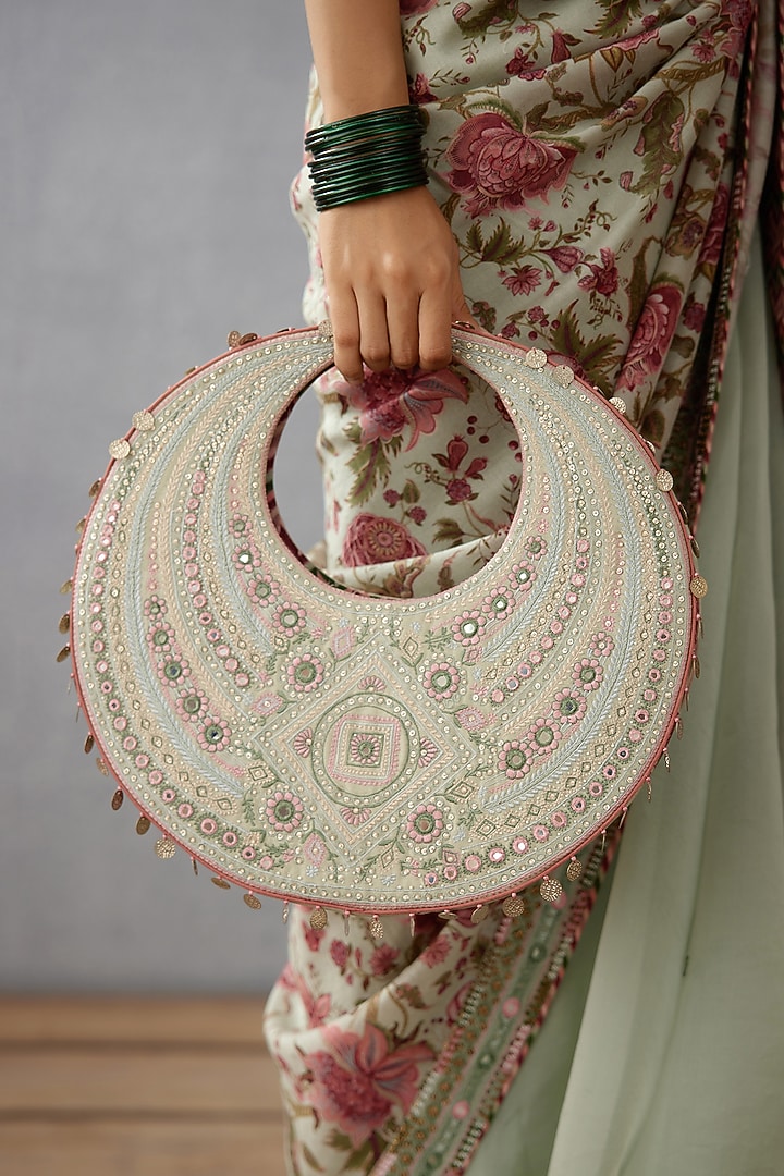 Sage Green Embroidered Hobo Bag by TORANI at Pernia's Pop Up Shop