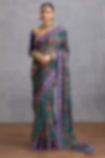 Green & Blue Viscose Organza Digital Chintz Printed Wedding Saree by Torani at Pernia's Pop Up Shop