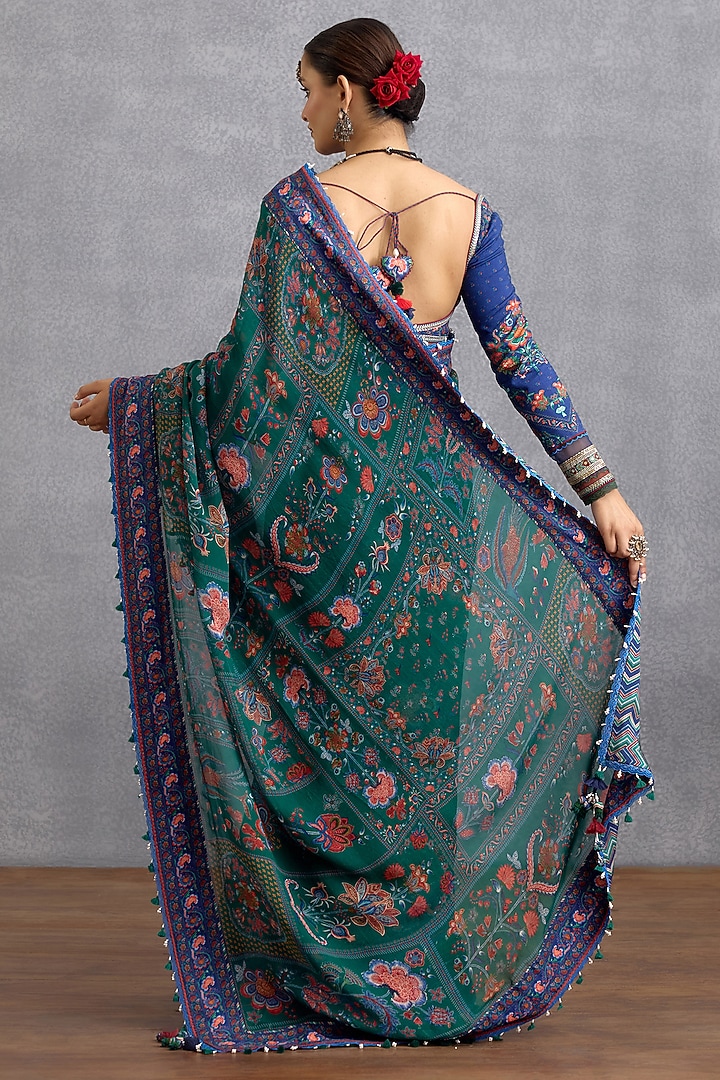 Green & Blue Viscose Organza Digital Chintz Printed Wedding Saree by Torani at Pernia's Pop Up Shop