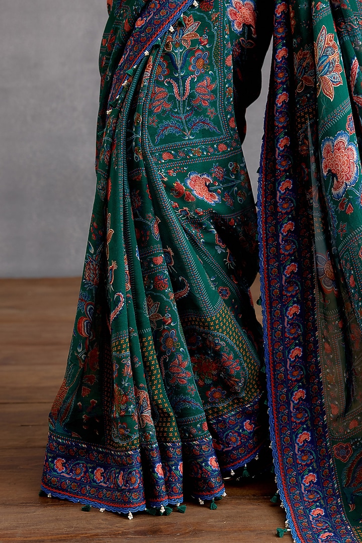 Green & Blue Viscose Organza Digital Chintz Printed Wedding Saree by Torani at Pernia's Pop Up Shop