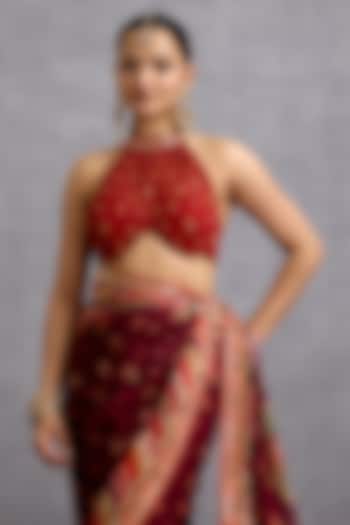 Maroon Georgette Printed Halter-Neck Blouse by Torani at Pernia's Pop Up Shop