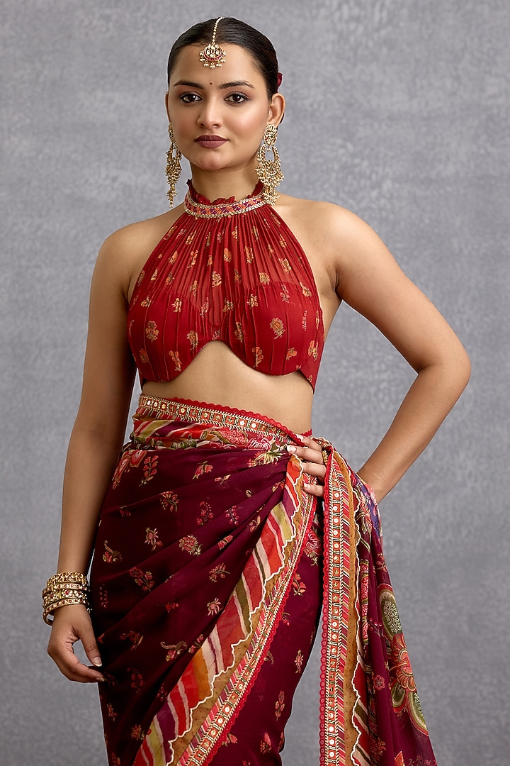 Maroon Georgette Printed Halter-Neck Blouse by Torani at Pernia's Pop Up Shop